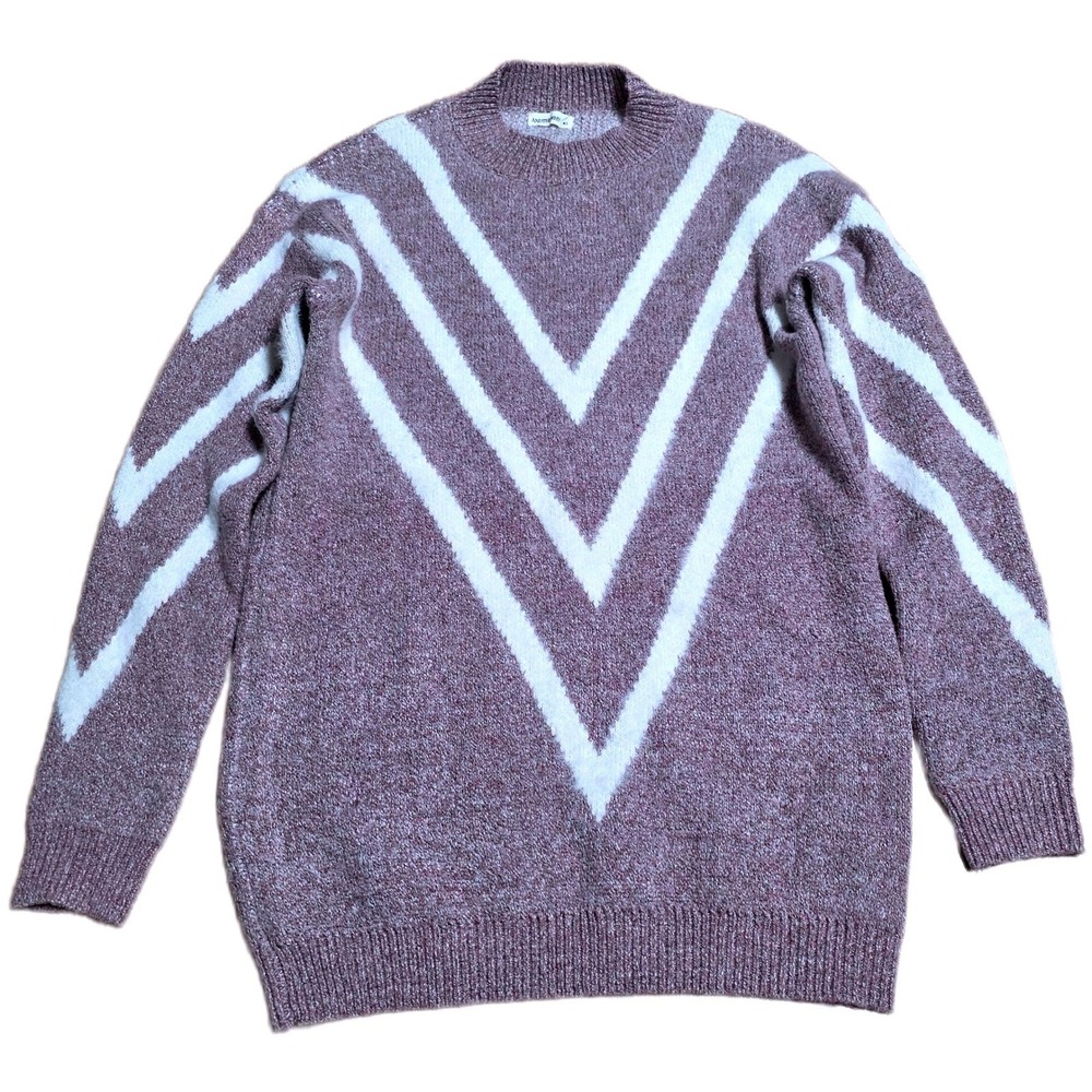 Andthewhy Knit Pullover Sweater Women's Size M‎ L Pink Mauve White Chevron Cozy